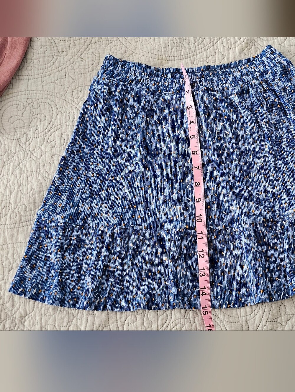 Mango Blue Patterned Pleated Mini Skirt with Tan Accents